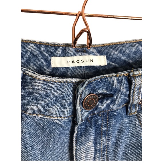 PacSun | Two Tone Blue White Dipped High Rise Mom Short Jean Shorts Distressed - Picture 7 of 8